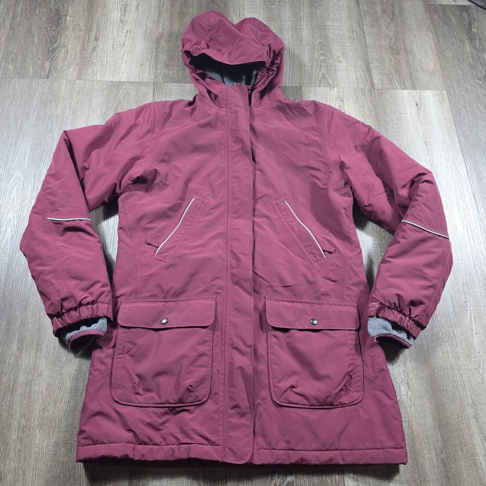 LANDS END Squall Waterproof Rain Jacket Womens Small Maroon Hooded Fleece Lined